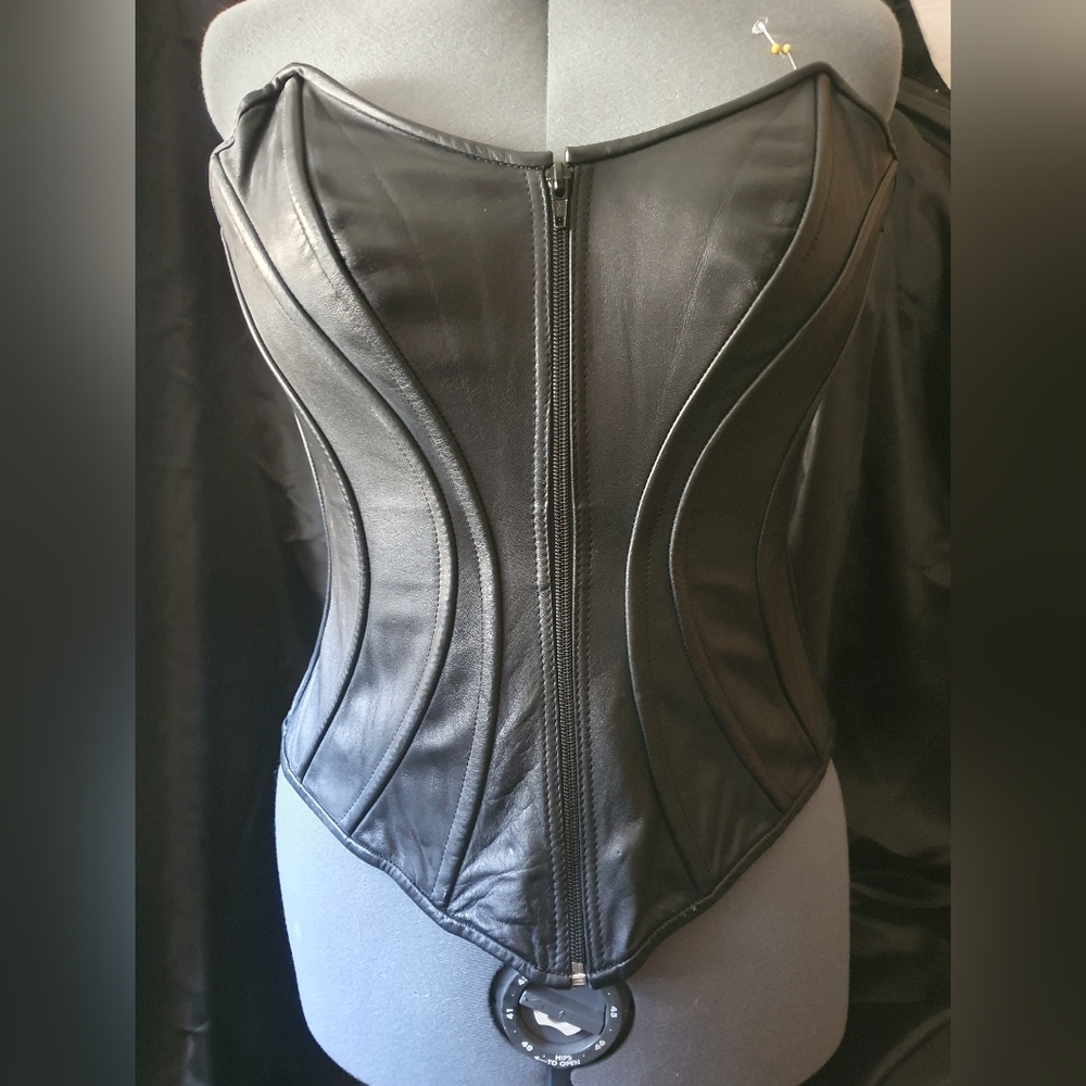 Black Real Leather Corset Top